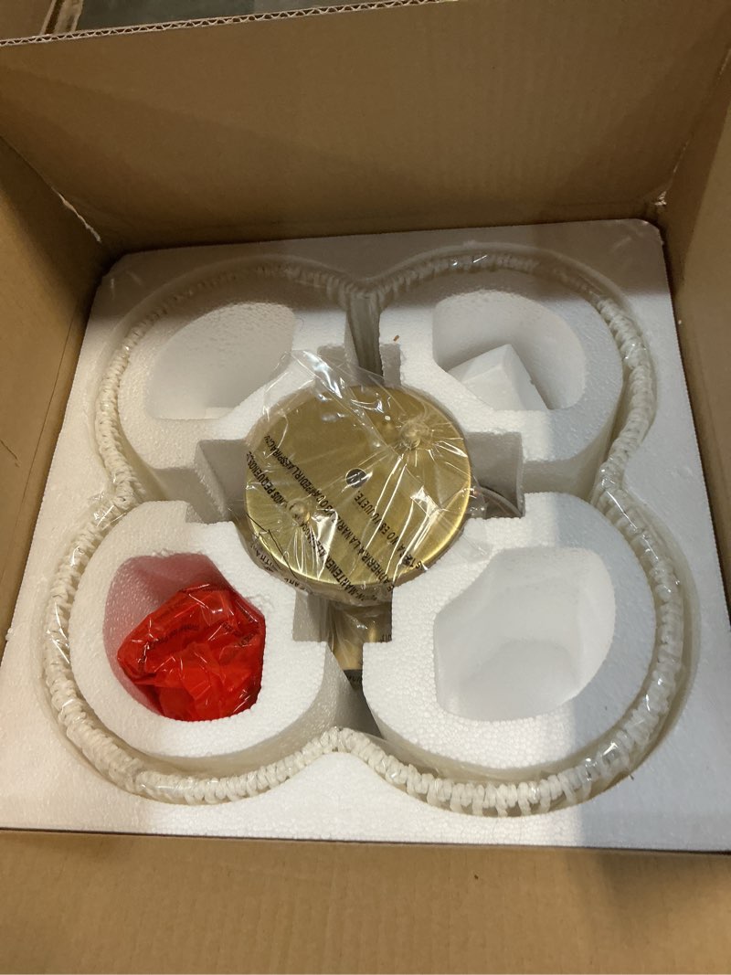 Condition photo showing New/Like New for rattan light fixtures ceiling mount, 4-light 14" boho semi flush mount ceiling light with white hand-woven shade in quatrefoil shape for kitchen nursery bedroom, gold, ad-22007-4sf-ra-wh white, hand-woven shade 14"