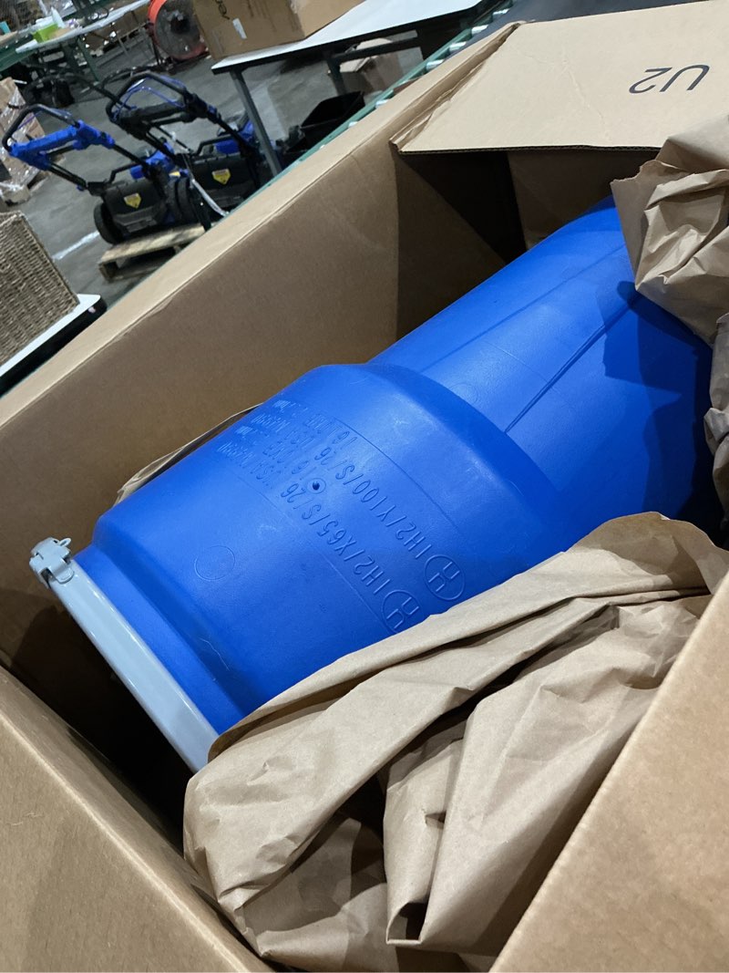 Condition photo showing Good Condition for eagle 14 gallon plastic drum with lid, metal lever-lock, 26.5"x15", open head lab pack drum made of durable, lightweight hdpe, withstands weather and chemicals, made in usa, blue, 1610mb
