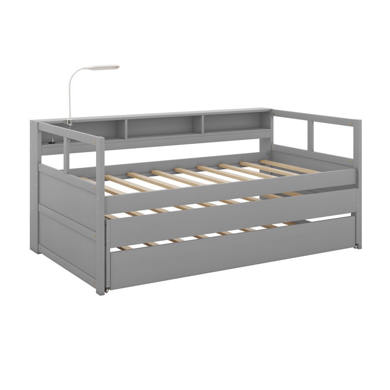 (Incomplete) Priscyla Wood Daybed with 2 Trundles, 3 Storage Cubbies Color: Gray