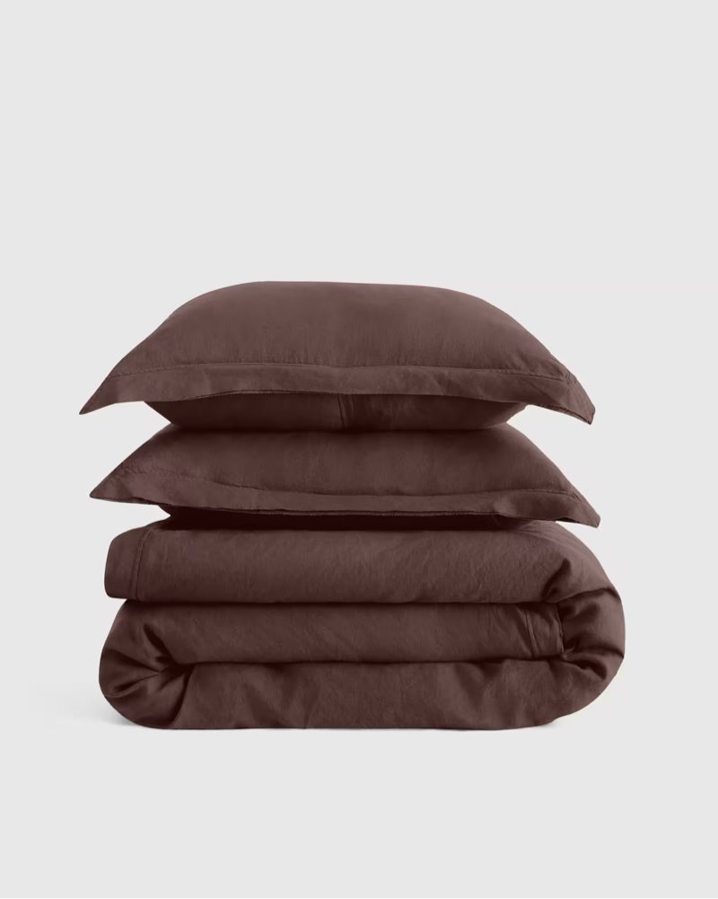 european linen double flange duvet cover set size: full/queen color: espresso