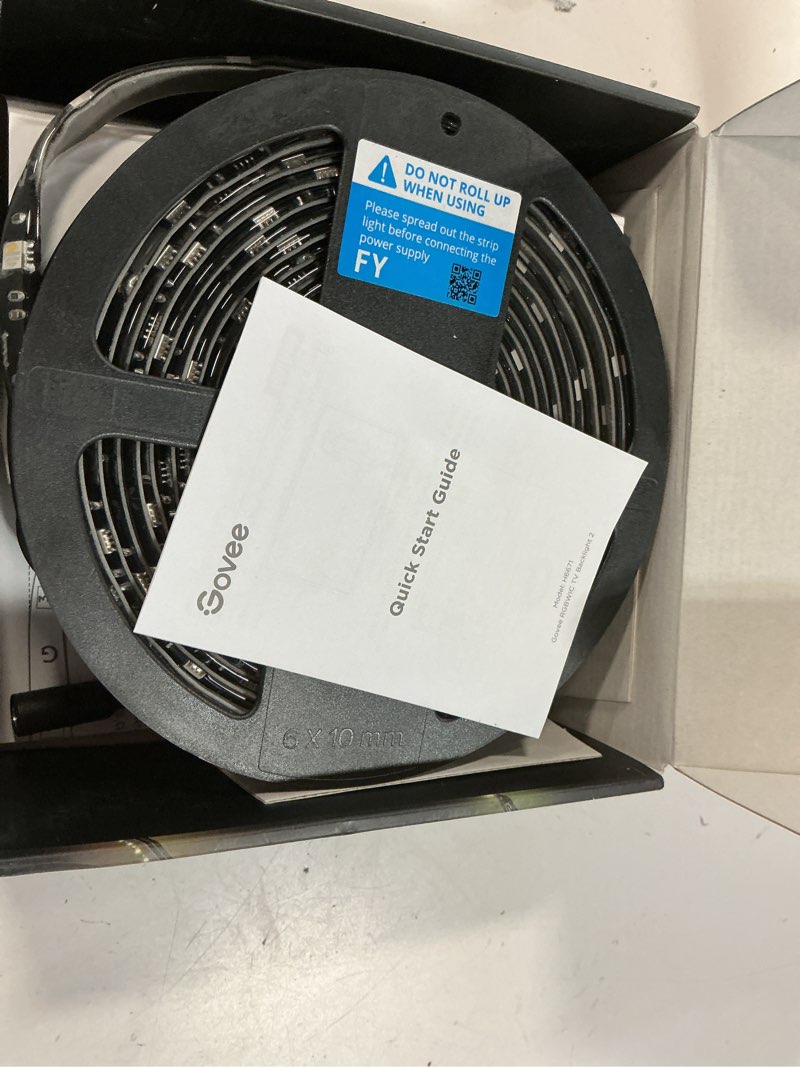 Condition photo showing Good Condition for govee envisual tv led backlight t2 with dual cameras, 11.8ft rgbic wi-fi led strip lights for 55-65 inch tvs, double strip light beads, adapts to ultra-thin tvs, smart app control, music sync, h605c