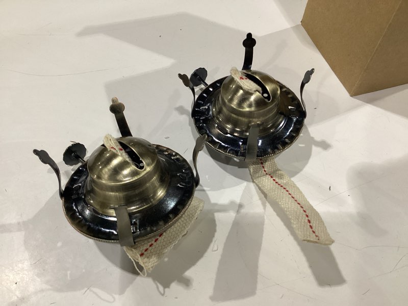 Condition photo showing New/Like New for 2pcs oil lamp burner #2 size bronze plated for antique lamps oil lamp replacement kerosene lamps parts with reduction collar and cotton lamp wick fits holds a 3 inch base chimney