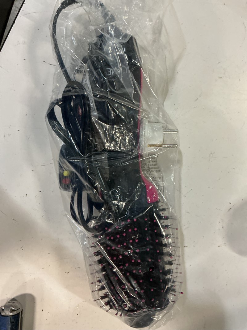Condition photo showing New/Like New for dual voltage hair dryer brush with negative ion anti-frizz styler - hot air volumizer for 110v-120v/220v-240v european and travel use black/rose red