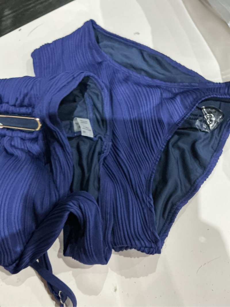 Condition photo showing Good Condition for herseas 2 piece bikini set u-wire cutout popular swimsuit high waisted textured 2026 summer beach swim bathing suits medium navy blue