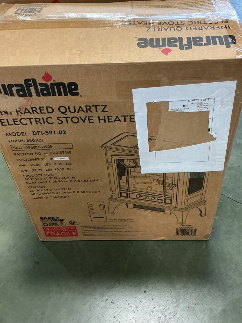 Condition photo showing New/Like New for duraflame Freestanding Electric Fireplace Stove Heater with 3D Flame Effect for 1,000 Sq. Ft, Bronze