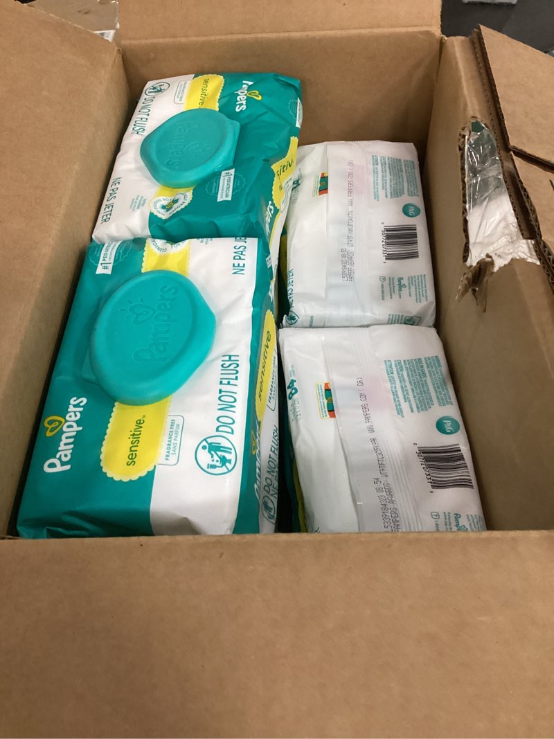 Condition photo showing New/Like New for (box of 14 pack) pampers baby wipes, sensitive, water based wipe, clinically proven, hypoallergenic, and unscented for babies, 1344 wipes total (16 flip-top packs) [packaging may vary] 84 count (pack of 14)