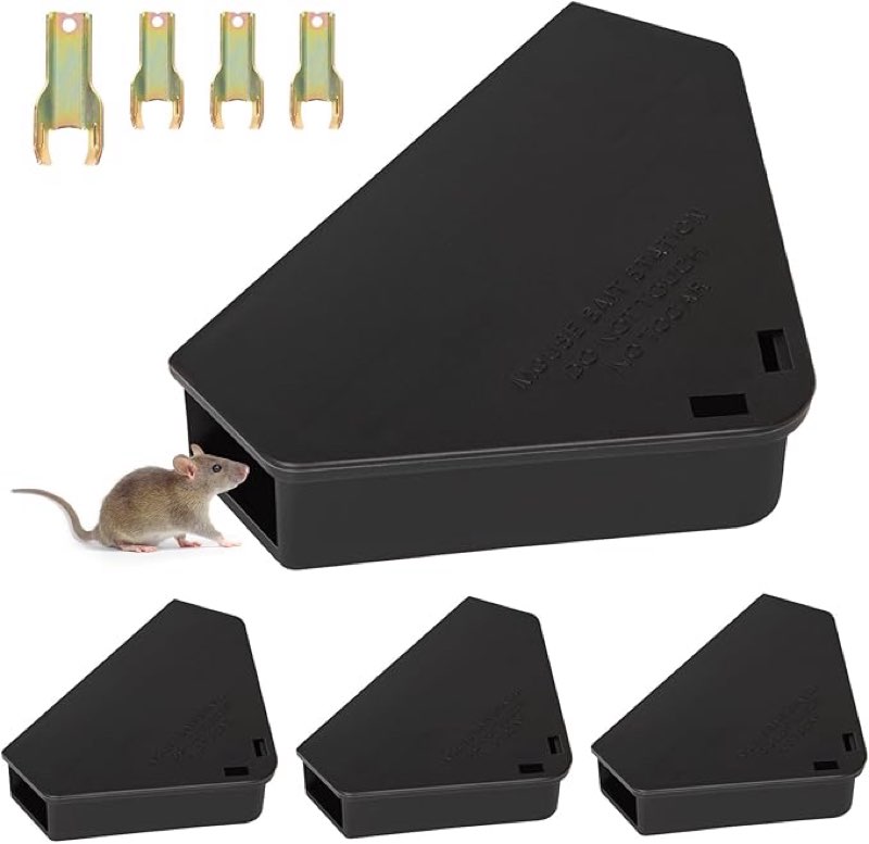 anblak 4 pack rat station box with keys, rodent station keeps rats away, keeps children and pets saf