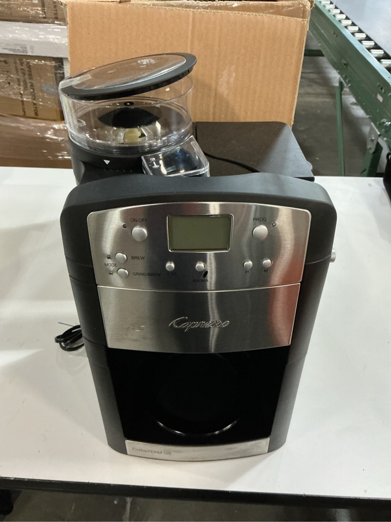Condition photo showing Good Condition for Capresso 464.05 CoffeeTeam GS 10-Cup Digital Coffeemaker with Conical Burr Grinder, Glass Carafe , Black , 15.5" x 9.5 "x 9.75" Glass Carafe Coffeemaker