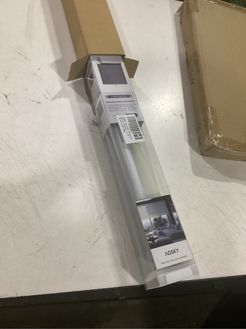 Condition photo showing Good Condition for aosky cordless roller shades blackout blinds for windows room darkening rolled up shades with spring system, uv protection window shades door blinds for home and office (17" w x 72" h, black) 17"w x 72"h black