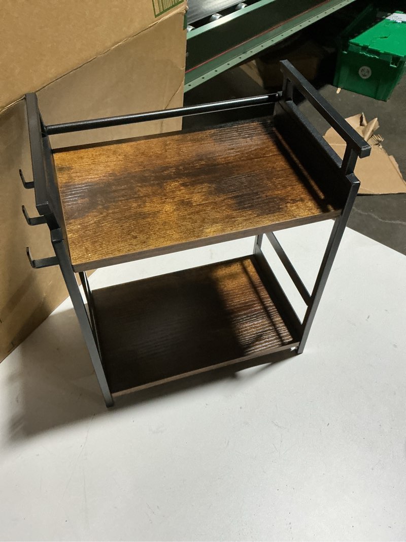 Condition photo showing Good Condition for KLM 2 Tier Coffee Bar Organizer for Home Office, Spice Rack for Countertop, Kitchen Counter Storage Shelf with Hanging Basket, Coffee and Tea Condiment Station Organizer