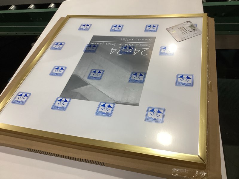 Condition photo showing Good Condition for americanflat 24x24 picture frame with polished plexiglass - use as 11x14 frame with mat or display 24x24 photo without mat - streamline collection - thin border square frames for wall display - gold gold 24x24 white mat