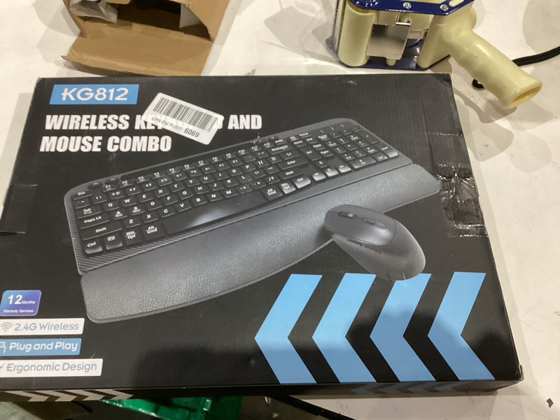 Condition photo showing item condition for wireless keyboard and mouse combo, wave keys full-sized ergonomic keyboard with cushioned plam rest,