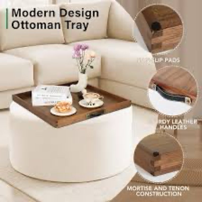 Extra Large Square Ottoman Tray for Living Room Coffee Table 21 x 21 Inch Decorative Acacia Wooden S