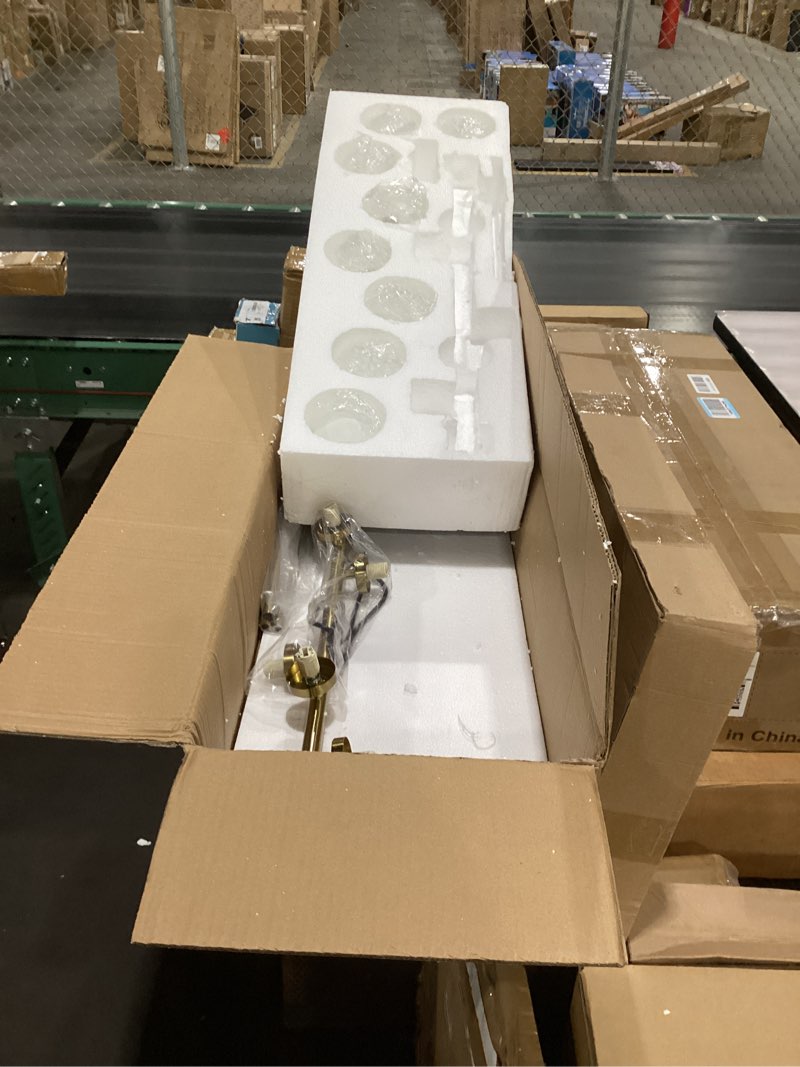 Condition photo showing Good Condition for Mid Century Modern Chandelier Gold Linear Chandelier 8 Lights Diningroom Lighting Fixtures Over Table Globe Chandeliers for Dining Room Lighting Fixtures Hanging Dining Room Chandelier Over Table Brushed Brass 8 Light