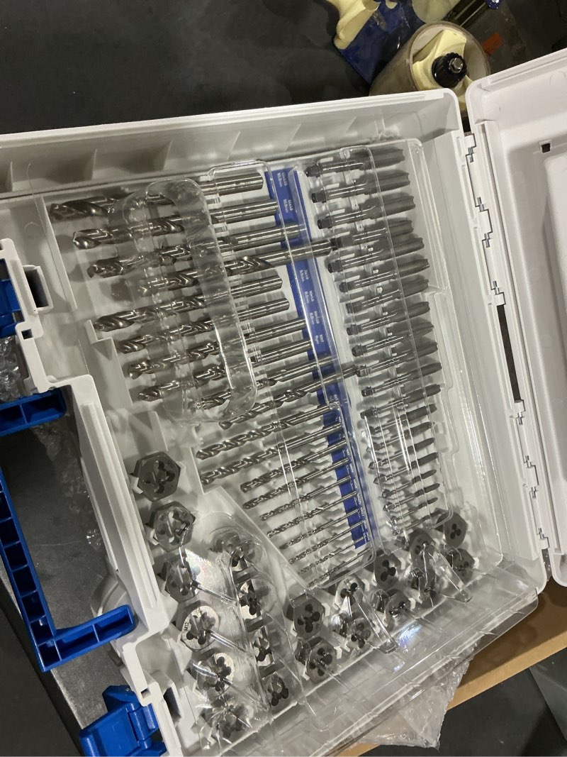 Condition photo showing New/Like New for toolant 127 Piece Ratcheting Tap and Die Set, SAE/Metric Tap and Die Set with Assortment Drill Bit for Threading, Double-Layer Tool Box 127pcs set