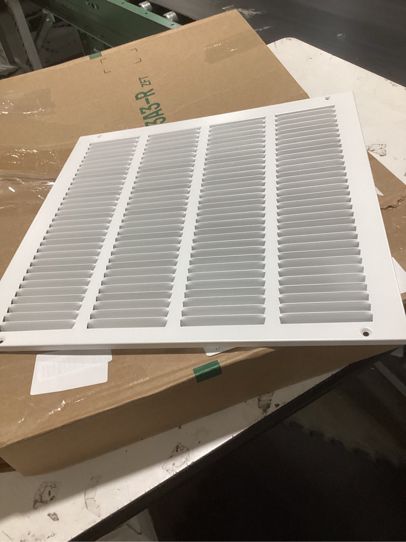 Condition photo showing As Is for howeall 16"w x 16"h [duct opening size] steel return air grille, air return vent cover for ceiling and sidewall - hvac air vent covers - [outer dimensions: 17.75"w x 17.75"h] 16"w x 16"h [duct opening]