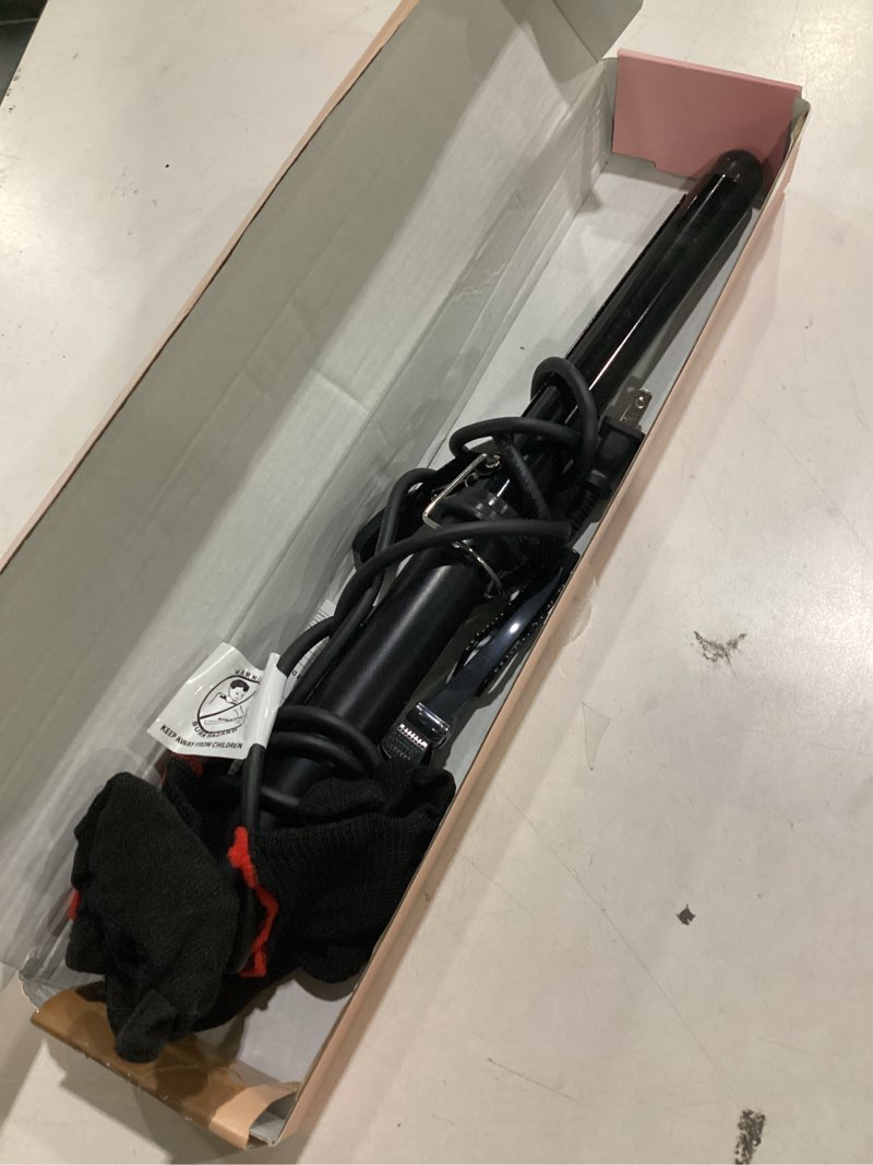 Condition photo showing As Is for ** not tested ** curling iron 1 inch, long barrel ceramic hair wand, fast heating hair curler with 12 heat settings with led display, hair curling wand styling and lasting on all hair types, dual voltage for travel classic black