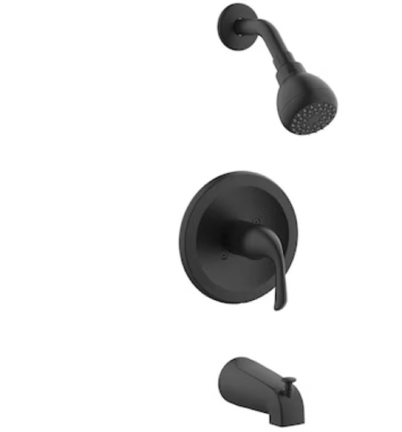 project source dover matte black 1-handle single function 2.756-in round bathtub and shower