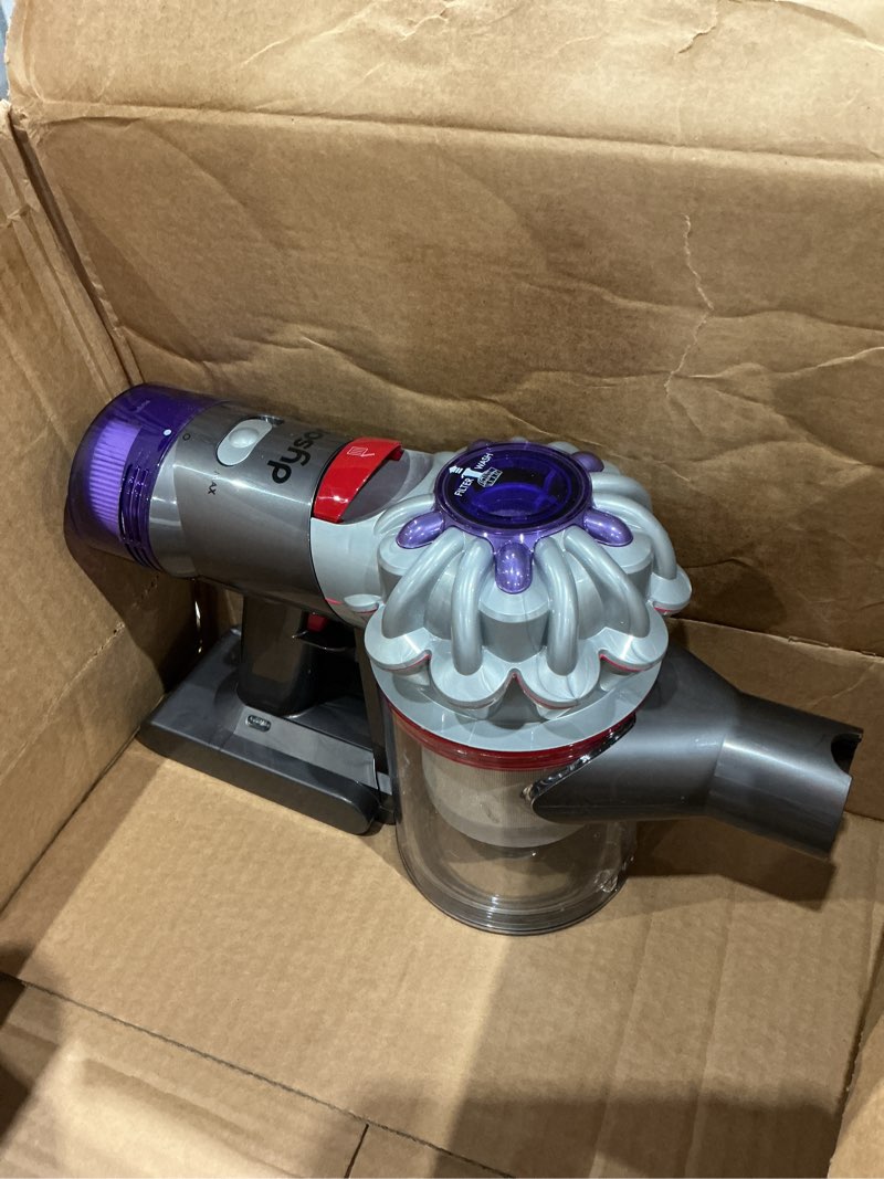 Condition photo showing As Is for dyson v8 cordless vacuum, cleans hard floors and carpets, detangles, converts to handheld, 115aw, 2 power modes, up to 40 minutes¹