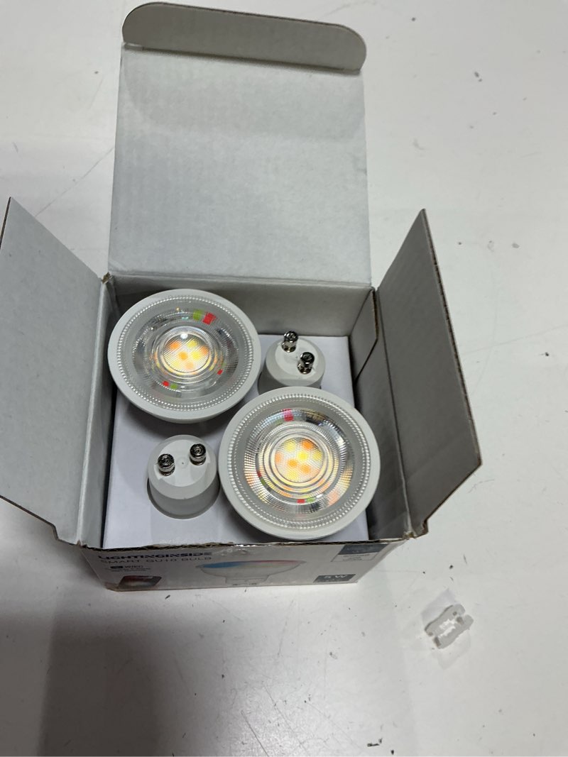 Condition photo showing Good Condition for lightinginside gu10 smart light bulbs 50w equivalent, 38°beam angle, smart bulb works with alexa/google home/smart life, 5w 420lm, rgbcw bluetooth spotlight track light, 2.4g wifi, etl listed, 4pcs multi-colored 4 count?pack of 1?