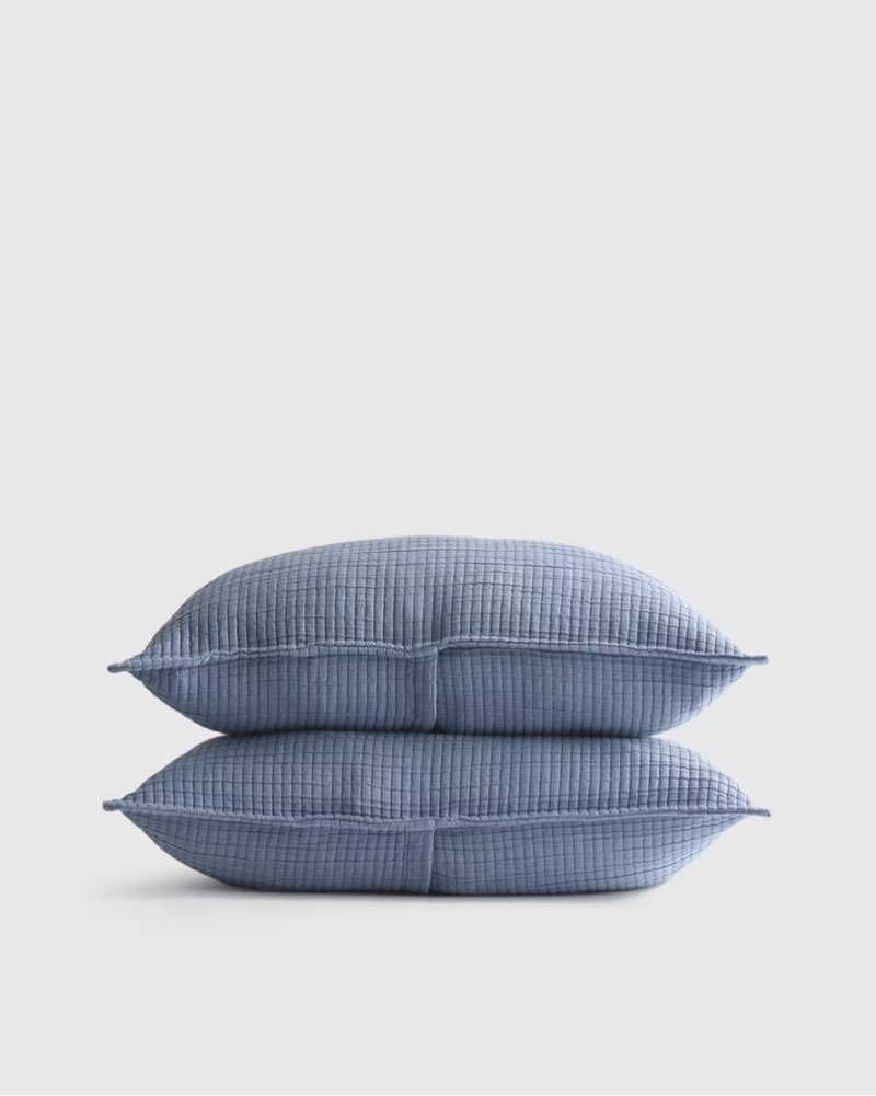 Cotton Velvet Channel Quilt Set, King, Glacier Blue