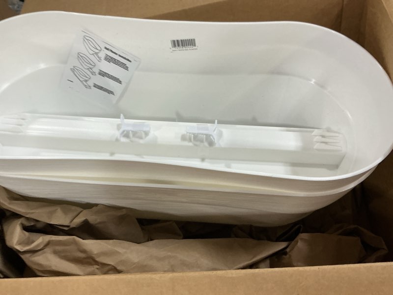Condition photo showing Good Condition for 2 set bloomers railing planter with drainage holes – 24  weatherproof resin planter - white