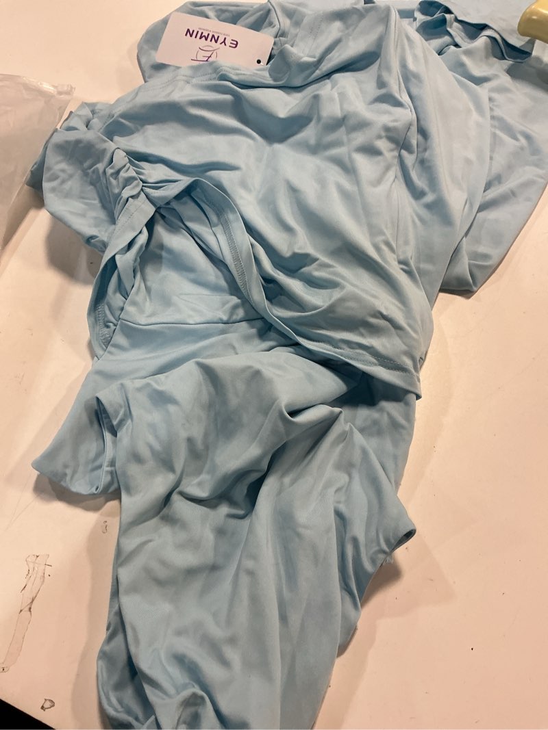 Condition photo showing Good Condition for (Size:XL)EYNMIN Women's One Shoulder Long Formal Dress Sleeveless Ruched Bodycon Split Elegant Wedding Guest Maxi Dresses Blue X-Small
