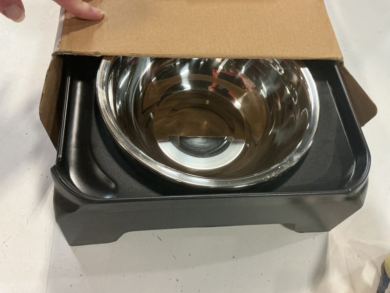 Condition photo showing New/Like New for comesoon elevated dog bowls, 4 height adjustable raised bowl stand with 2 thick 50oz stainless steel food bowls non-slip feeder adjusts to 3.7'', 9.2'', 10.75'', 12.36'' black, (db-w01) black 8" for medium dogs