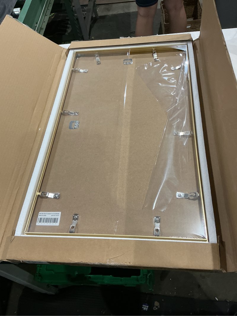 Condition photo showing Good Condition for frametory, 14x24 aluminum poster frame, acrylic front, thin metal picture frames for 24x14 photo, horizontal/vertical wall mount (1 pack, gold) 14x24 | set of 1 gold