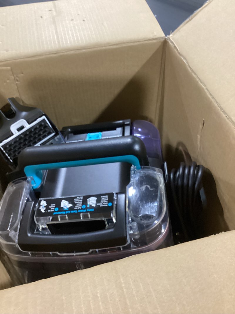 Condition photo showing As Is for Shark StainStriker Portable Carpet & Upholstery Cleaner w/on board self cleaning - Spot, Stain, & Odor Eliminator, Includes 2 Cleaning Tools & 2 Cleaning Solutions, Charcoal, PX221BRN StainStriker w/ Onboard Self-Cleaning