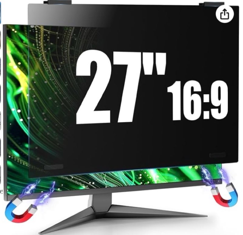 Magnetic Computer Privacy Screen Filter 27 Inch for Frameless Monitor Thin Bezel 16:9 Widescreen, Ha