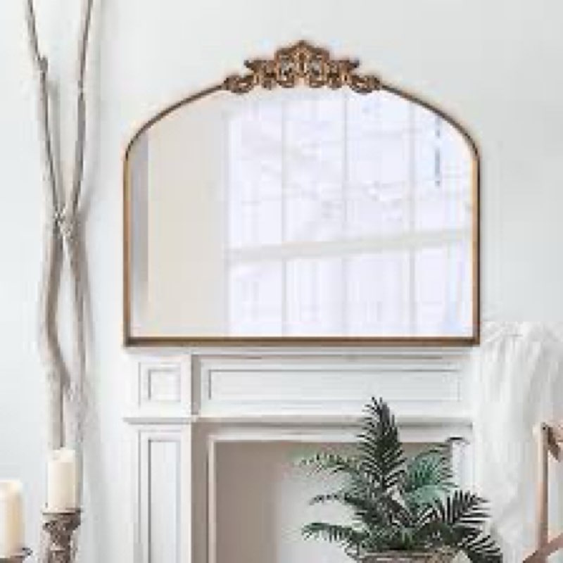 DAOYIJIAJU Gold Vintage Mirror, 28"x36" Traditional Arched Mirror, Ornate Baroque Mirrors, Antique C