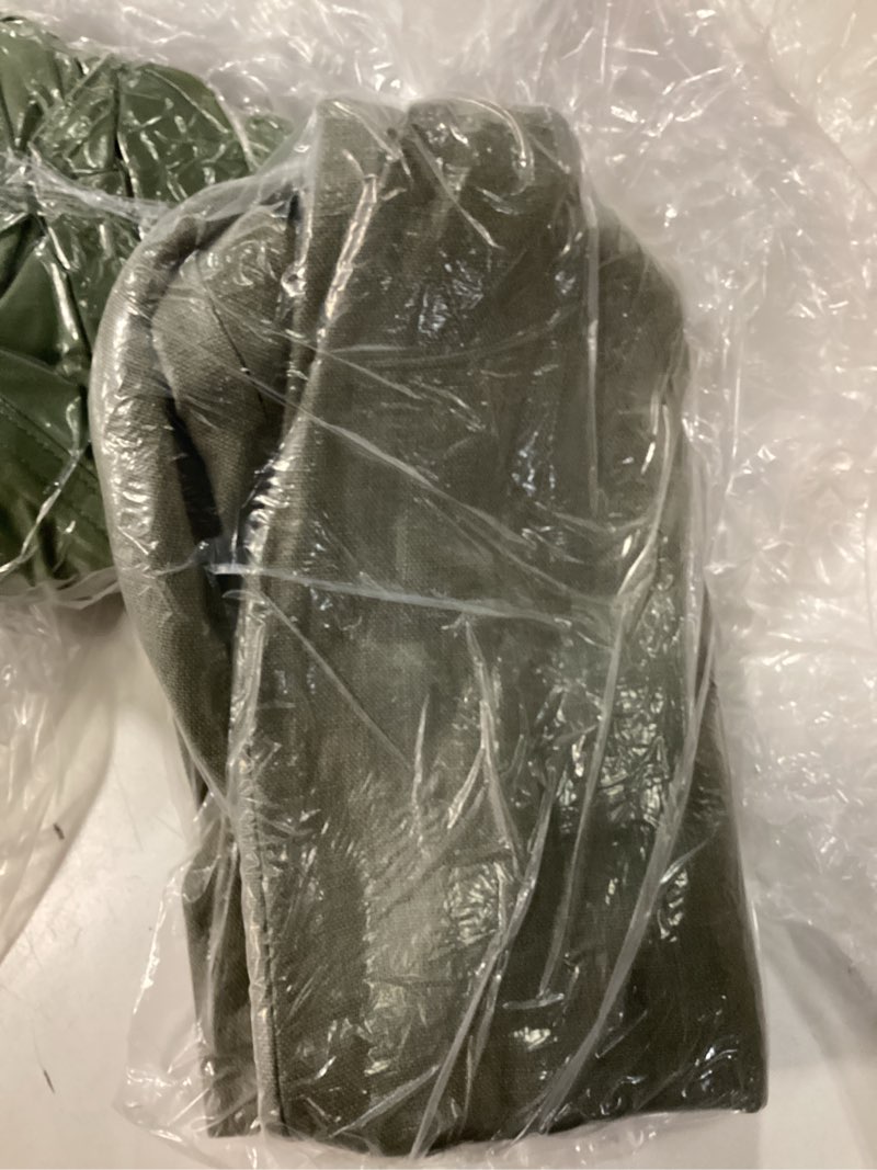 Condition photo showing As Is for green linen (multiple shades and sizes)
