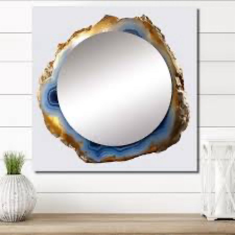 Savicki Geode Gems II - Stone Geode Decorative Mirror, Traditional Wall Mirror, Printed Metal Art