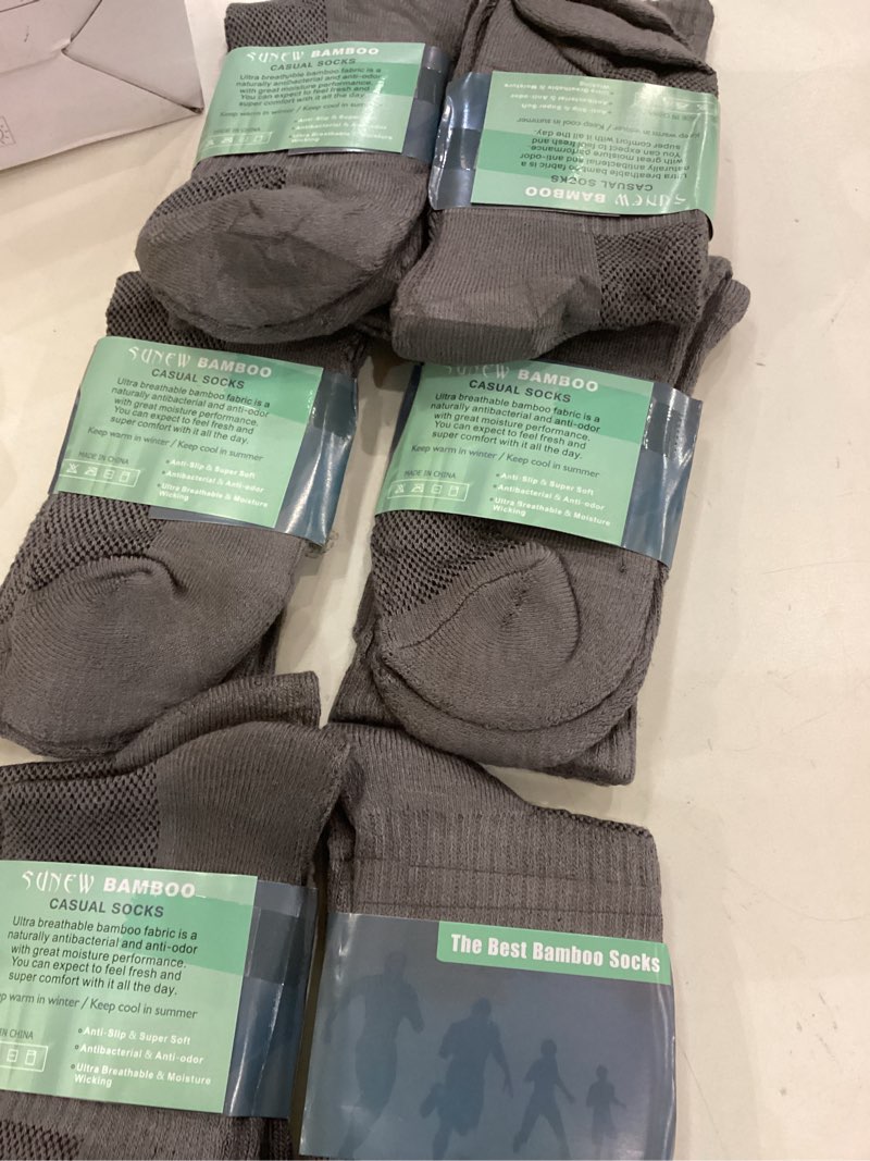 Condition photo showing Good Condition for Sunew Viscose Bamboo Socks, Unisex Cushioned Comfortable Crew Workout Hiking Socks 6 Pairs Small 6-pairs Dark Grey Crew