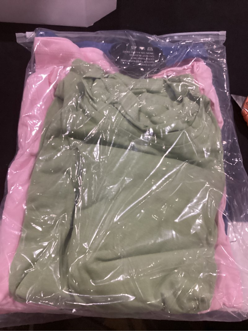 Condition photo showing Good Condition for (large) huukeay 3 pack women's cotton t shirts casual short sleeve tunic tops crewneck summer loose fit plain basic tee haze blue, macaron pink, light green large