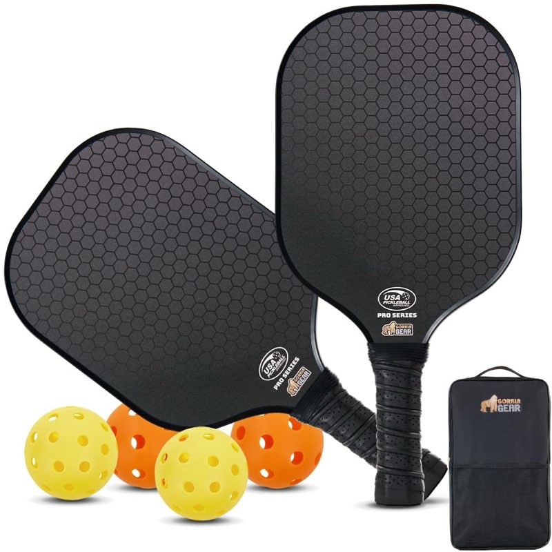 Gorilla Gear USAPA Approved Pickleball Paddles Set of 2, Indoor Fiberglass Shock Absorbent Racket wi