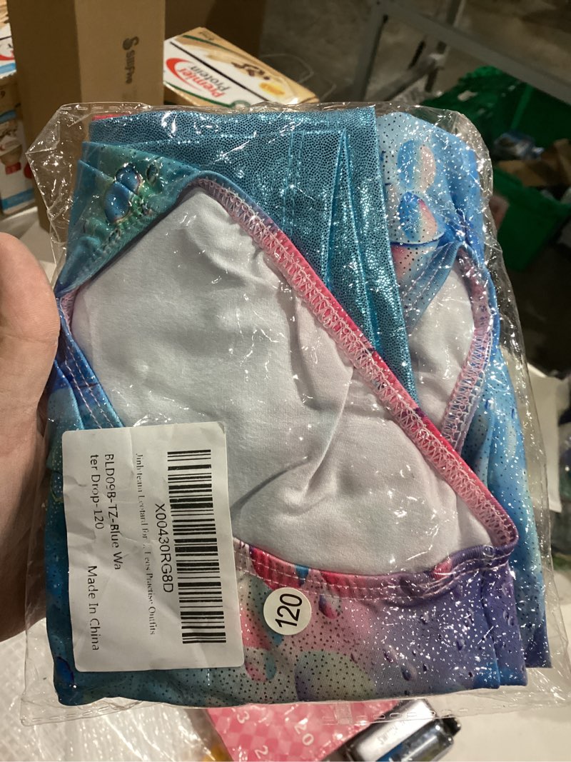Condition photo showing New/Like New for Gymnastics Leotards for Girls - 2 Piece Shiny Sleeveless Outfit with Gym Shorts for Little Kids (4-12 Years) Blue Water Drop 6-7 Years