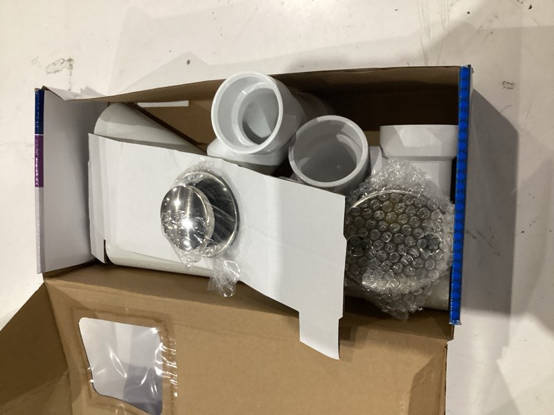 Condition photo showing As Is for dearborn 1-1/2-in brushed nickel touch-toe white/brushed nickel toe-touch drain with pvc pipe included