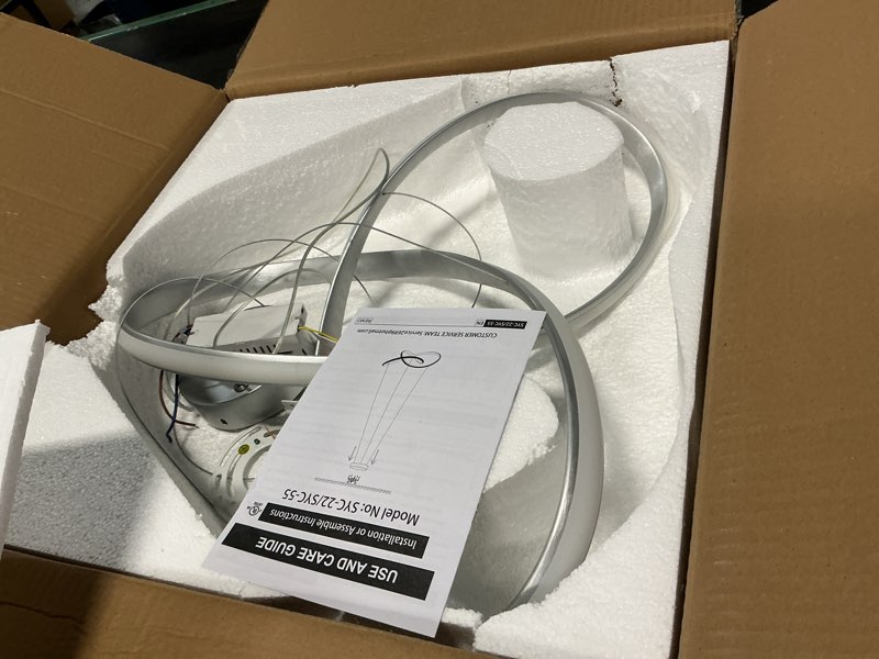 Condition photo showing As Is for modern led pendant light fixture contemporary ring chandelier nickel with 3000k-6000k dimmable remote control and 79in height adjustable for foyer living room bedroom dining room nickel 19.6" - with remote
