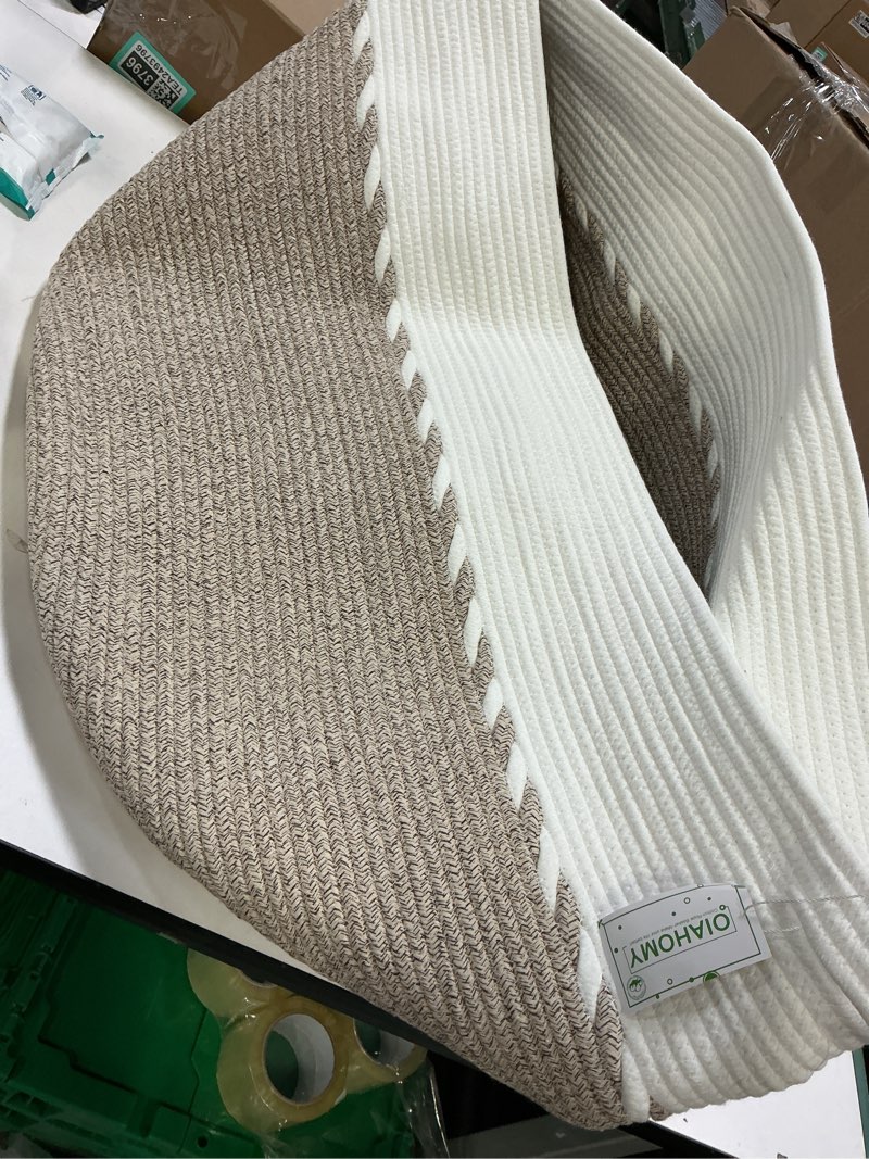 Condition photo showing As Is for XXXLarge Cotton Rope Basket 21.7" x 21.7" x 13.8" Woven Baby Laundry Blanket Baskets Toy Burr Basket with Handle Storage Comforter Cushions for Christmas Thread Laundry Hamper