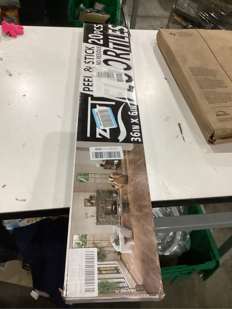 Condition photo showing New/Like New for 30 Sq.Ft. Peel and Stick Vinyl Floor Tiles 36" x 6" Wood Look Planks, 20 Pack Waterproof Self-Adhesive Flooring Tiles, DIY for Renter, Kitchen, Living Room, RV, Washed White 36x6 Inch Washed White 20