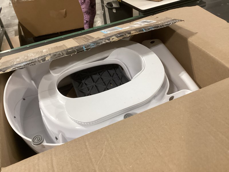 Condition photo showing As Is for potty training seat with step stool ladder, toddler toilet seat for boys girls, adjustable 6 heights fits round & elongated toilets, anti-slip pads & leak-proof guard 8899-grey