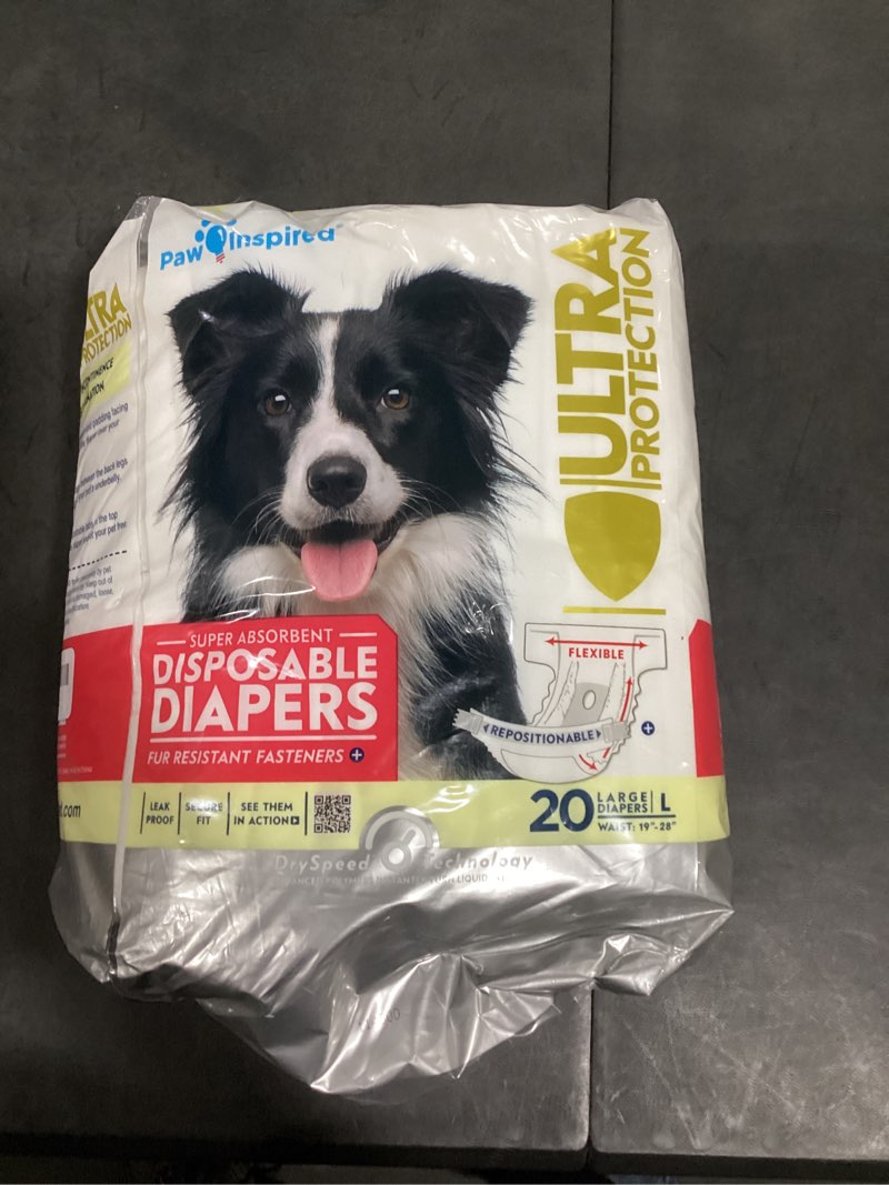 Condition photo showing Good Condition for paw inspired 20ct disposable dog diapers | female dog diapers ultra protection | diapers for dogs in heat, excitable urination, or incontinence (large) large (20 count)