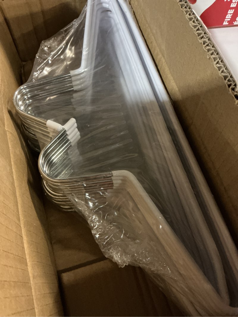 Condition photo showing Good Condition for 30 pack open ended pants hangers, non-slip metal trouser hangers for closet, space saving jean & slacks hangers, easy slide design for pants, towels, scarves, white white 30