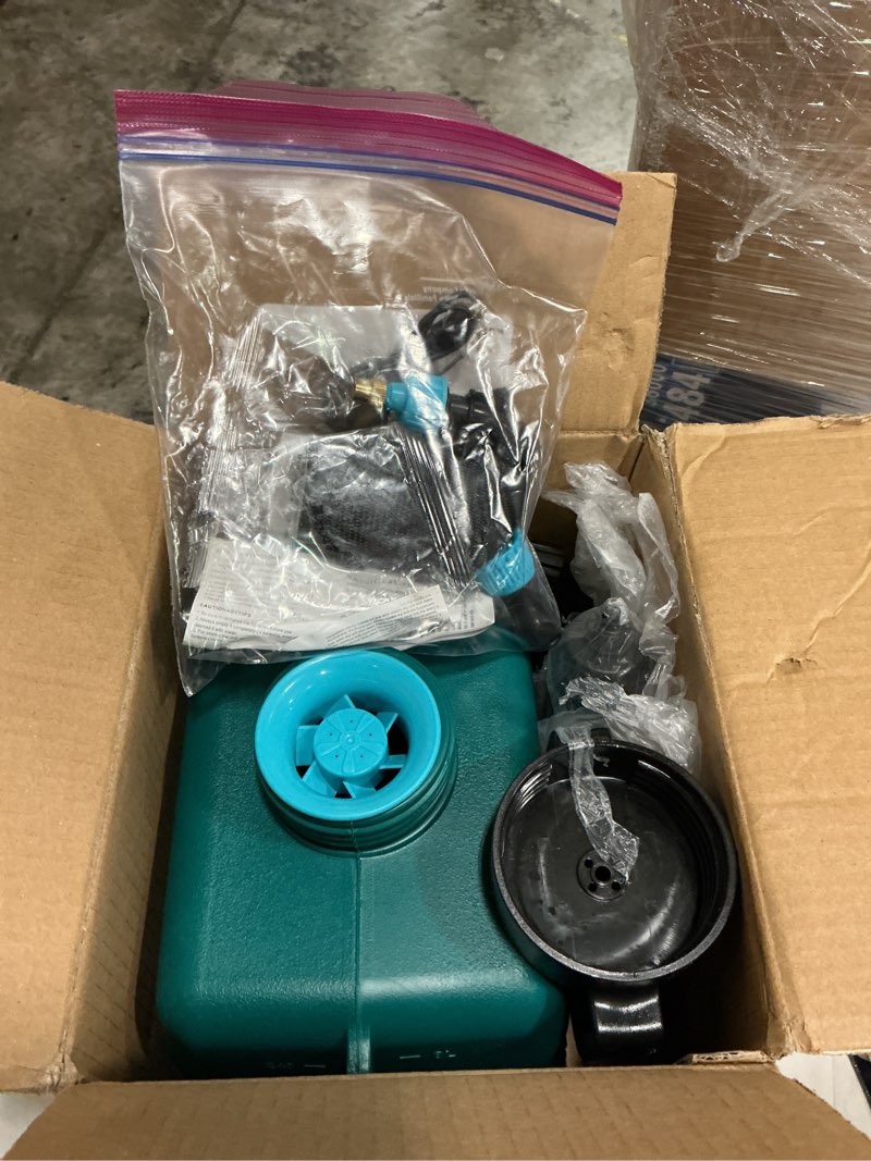 Condition photo showing As Is for garden sprayer 2 gallonbattery powered sprayer with 5 mist nozzlestelescopic rod electric backpack sprayers in lawn & garden
