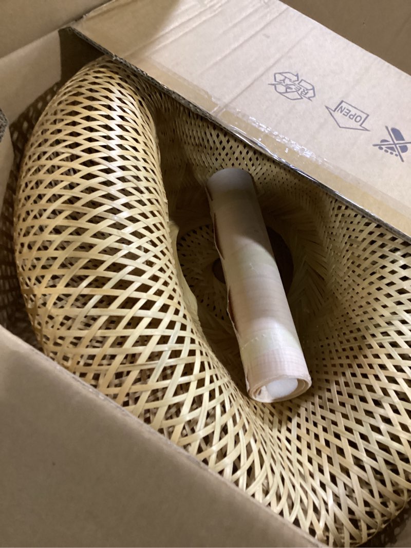 Condition photo showing Good Condition for hand woven bamboo pendant light,23.62 in bamboo rattan ceiling hanging light hand woven wicker chandelier for living room kitchen dining room farmhouse