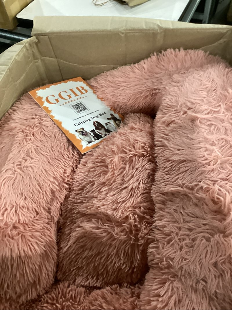 Condition photo showing Good Condition for petjett calming medium dog bed - 30'' round dog beds, anti-slip & washable super soft fluffy plush donut bed, anti-anxiety premium comfort pet bed, fits dogs up to 45 lbs - pink pink medium - 30”l x 30”w x 8”th