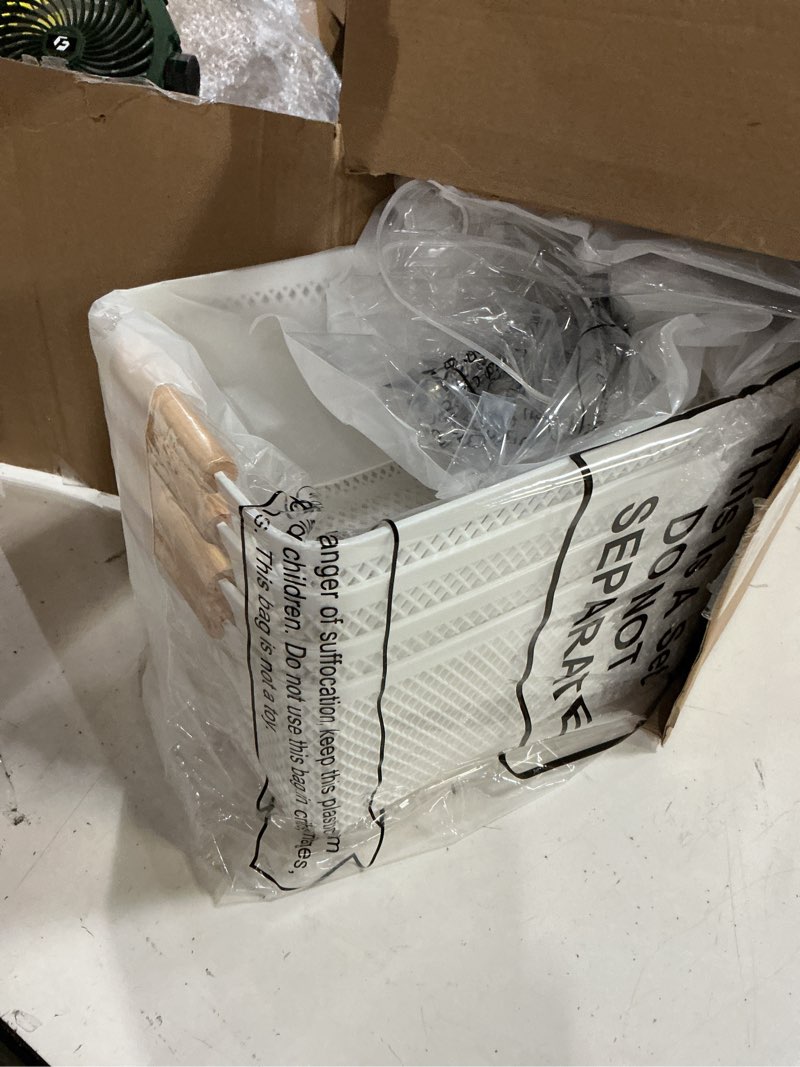 Condition photo showing New/Like New for tioncy 4 pcs white mesh baskets with wooden handles plastic storage organizer baskets pantry basket fruit vegetables gathering basket bin for organizing cabinet closet bedroom kitchen(medium)