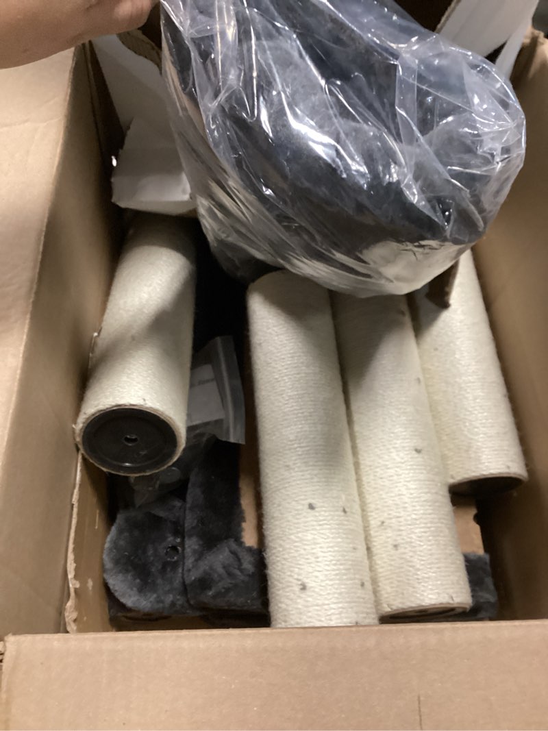 Condition photo showing As Is for Happi N Pets 28" Cat Tree Tower for Indoor Cats, Tall Cat Scratching Post with Large Bed for Maine Coon Big Cats, Sisal Cat Scratcher with Soft Perch & Hammock, Stable Cat Stand, Removable Cover-Gray